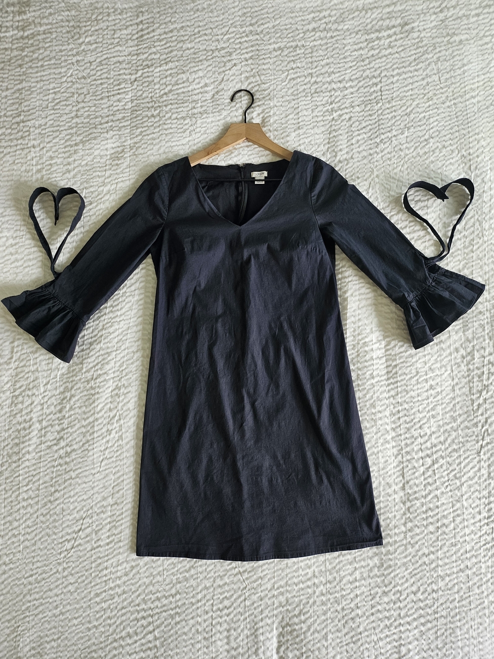 J Crew LBD Black Half Sleeve Ruffle V Neck Mini Cocktail Dress Formal Stretchy 2